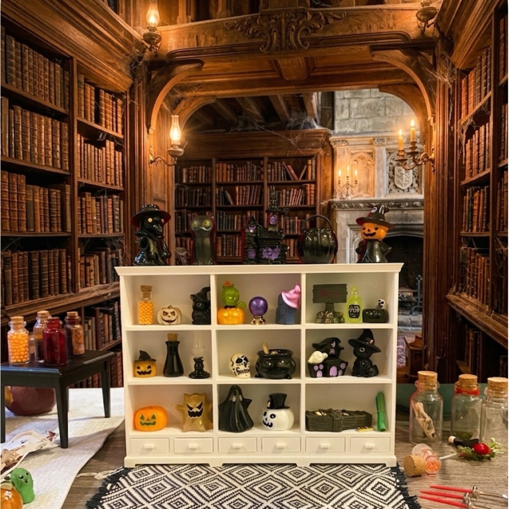 White Display Shelf with Halloween Miniatures